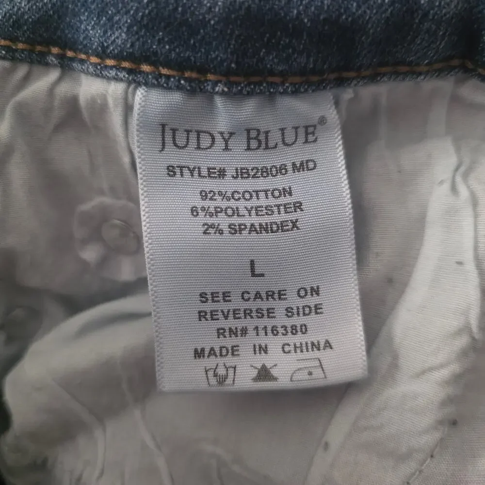 Judy Blue Factory Distressed Denim Asymmetrical Wrap Skort Size Large